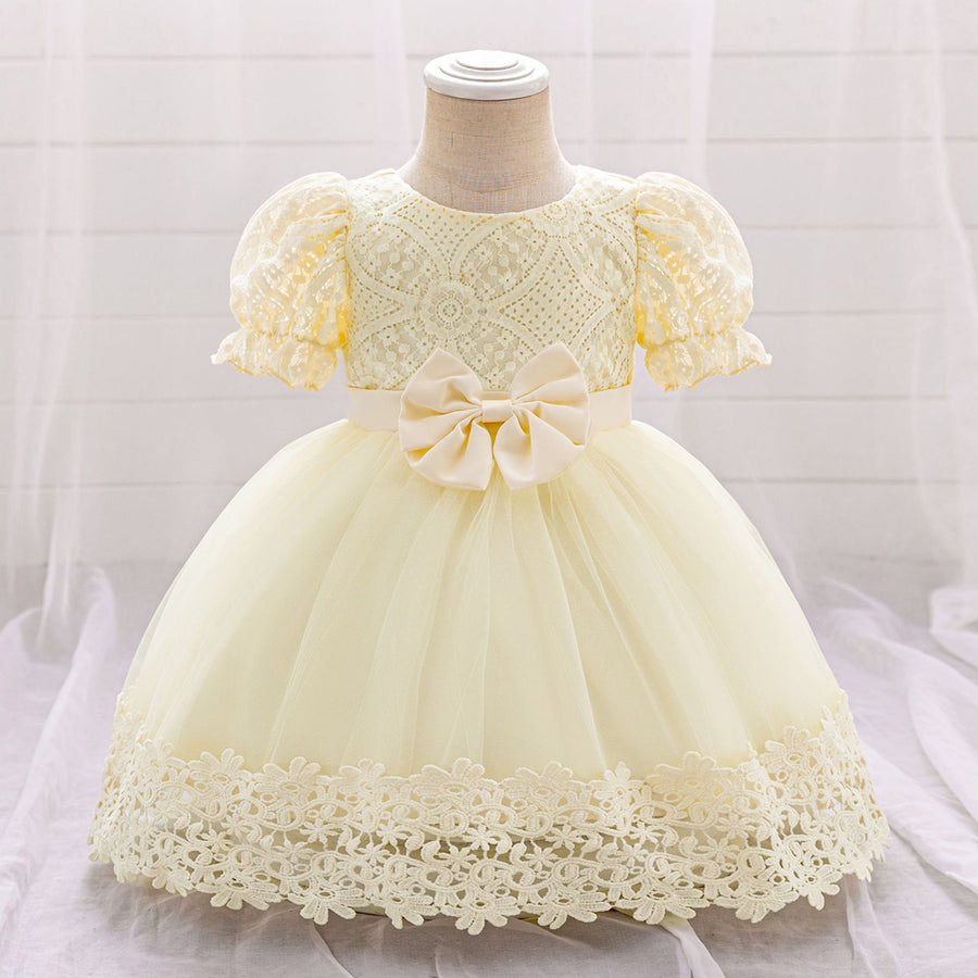 Ball Gown Scoop Puff Sleeves Flower Girl Dresses with Lace