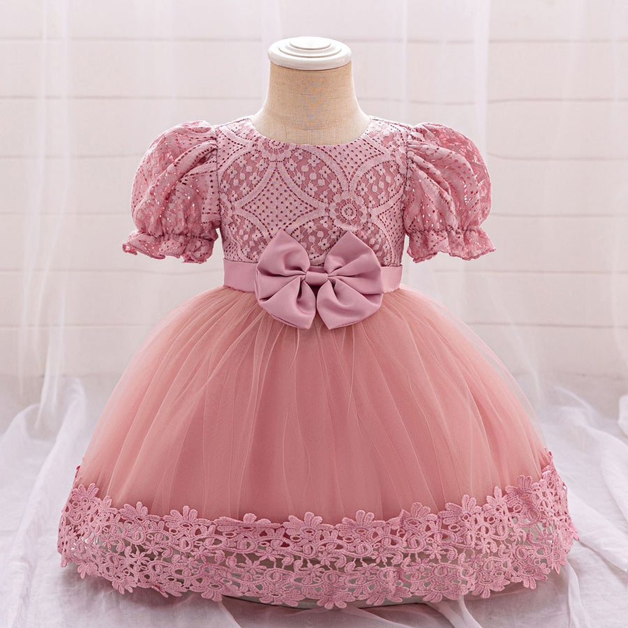 Ball Gown Scoop Puff Sleeves Flower Girl Dresses with Lace