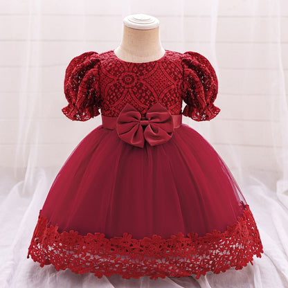 Ball Gown Scoop Puff Sleeves Flower Girl Dresses with Lace