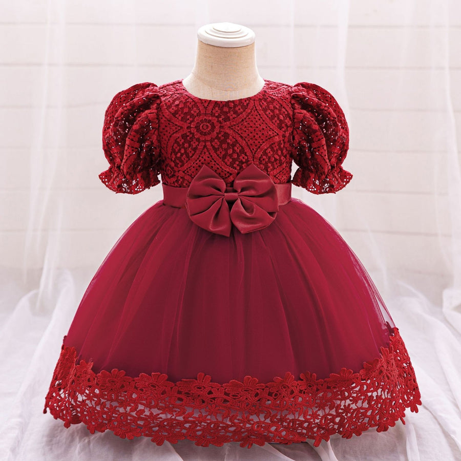 Ball Gown Scoop Puff Sleeves Flower Girl Dresses with Lace