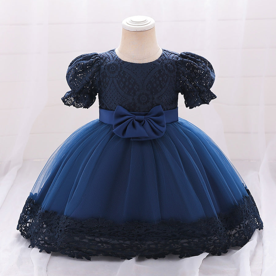 Ball Gown Scoop Puff Sleeves Flower Girl Dresses with Lace