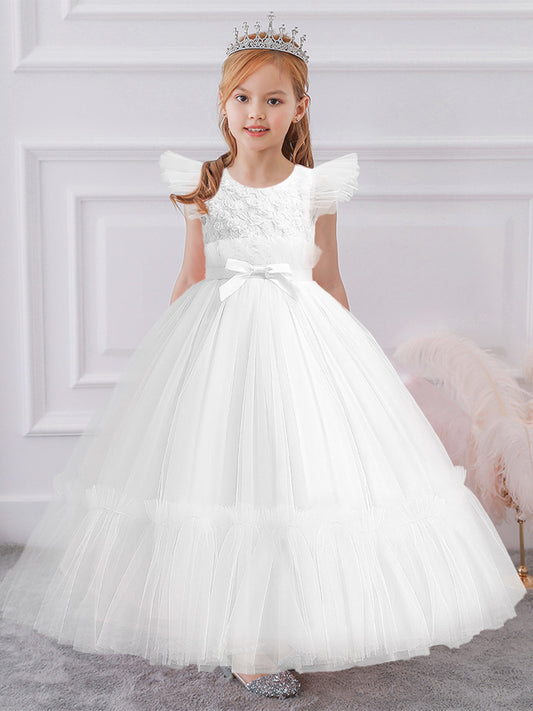 Ball Gown Scoop Flying Sleeves Flower Girl Dresses with Sash