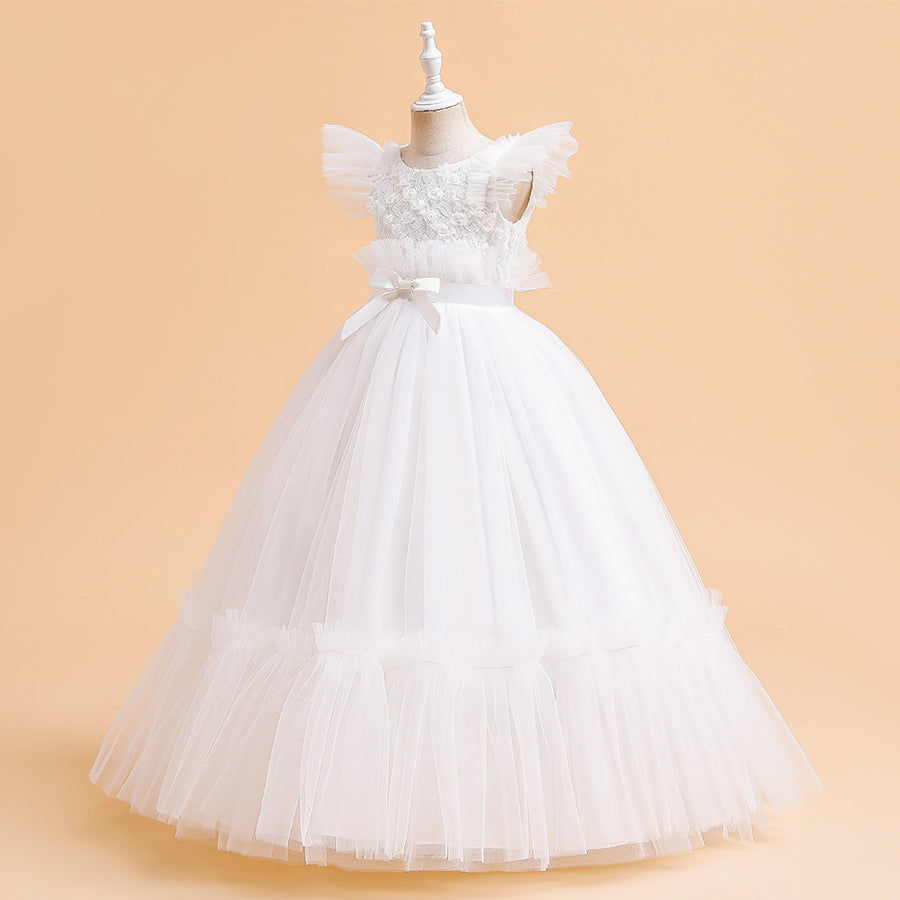 Ball Gown Scoop Flying Sleeves Flower Girl Dresses with Sash