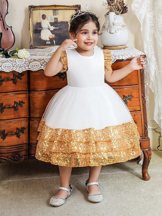 Ball Gown Scoop Flying Sleeves Flower Girl Dresses with Sequins