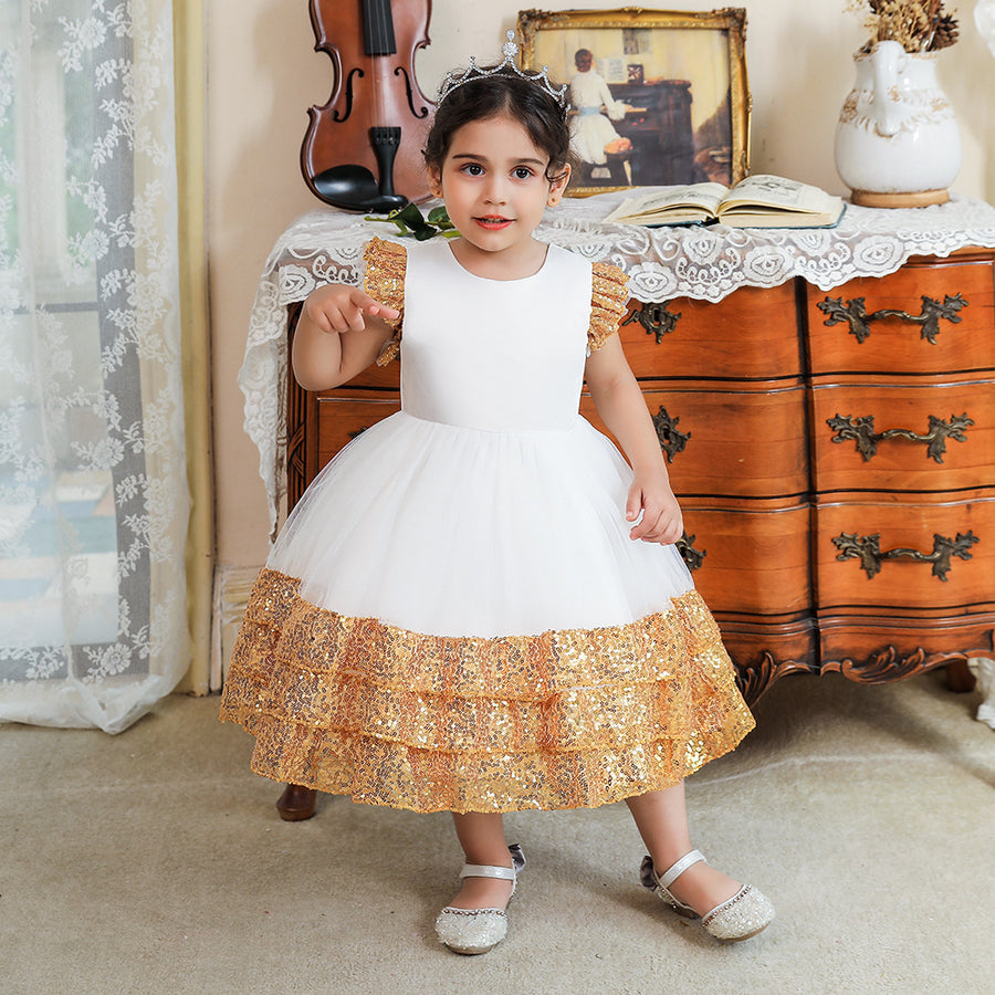 Ball Gown Scoop Flying Sleeves Flower Girl Dresses with Sequins