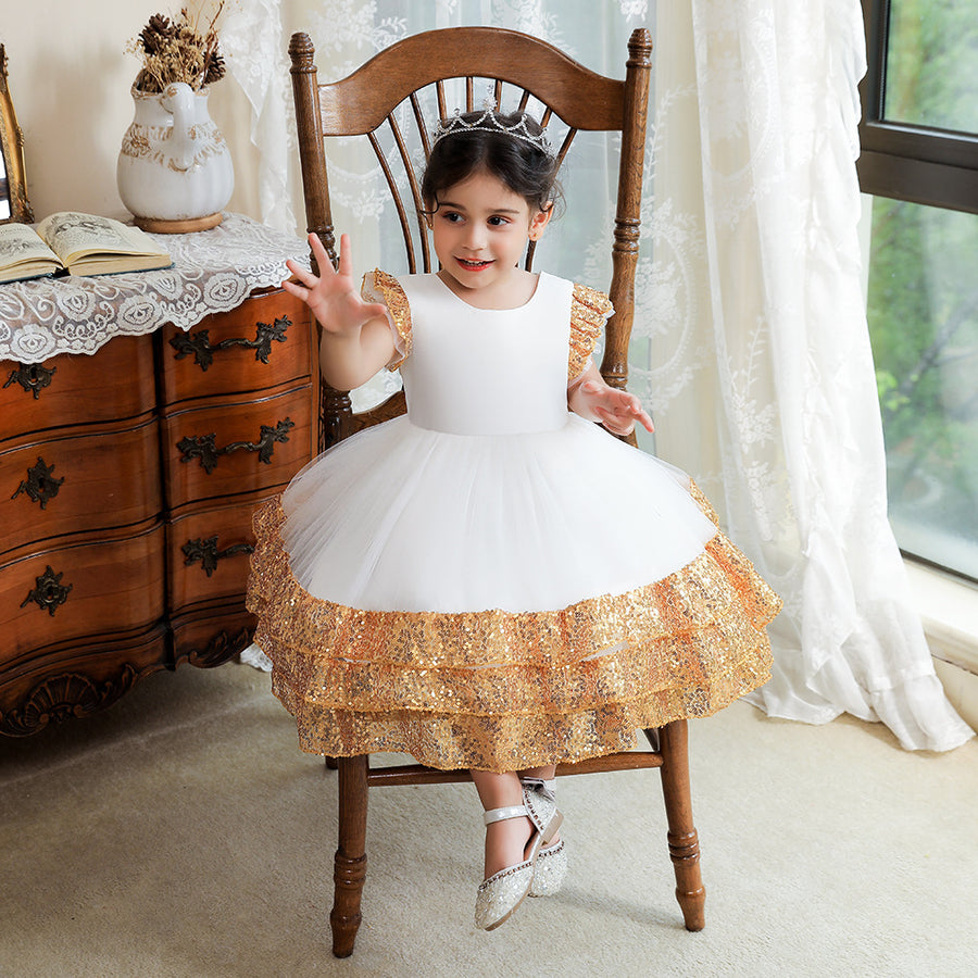 Ball Gown Scoop Flying Sleeves Flower Girl Dresses with Sequins