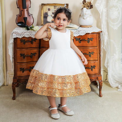 Ball Gown Scoop Flying Sleeves Flower Girl Dresses with Sequins