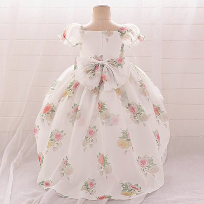 Ball Gown Square Neck Puff Sleeves Ruched Flower Girl Dresses