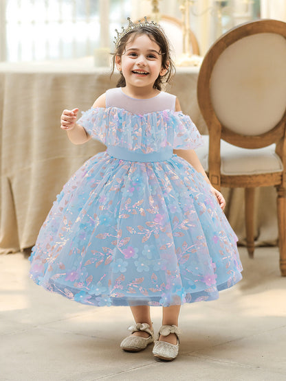 Ball Gown Cold Shoulder Short Sleeves Ruched Flower Girl Dresses