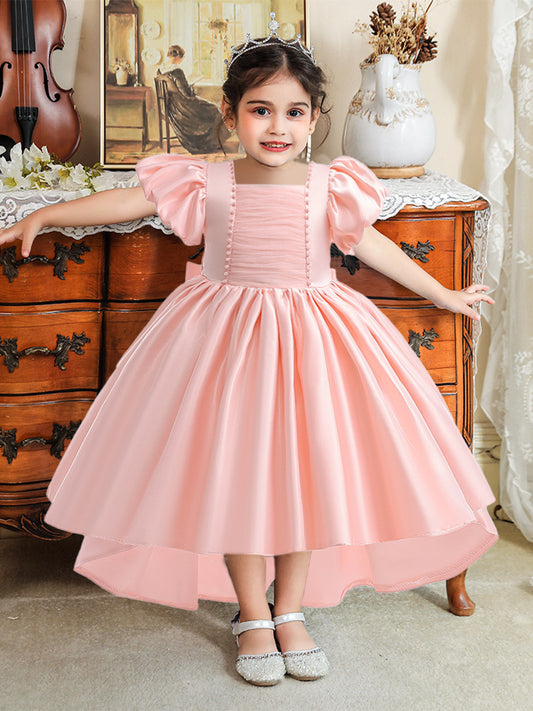 Ball Gown Scoop Puff Sleeves Beading Flower Girl Dresses