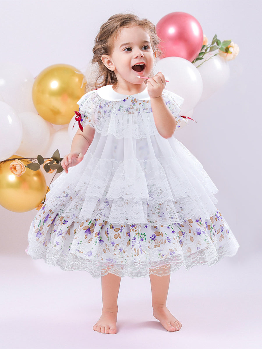 Ball Gown Scoop Puff Sleeves Lace Flower Girl Dresses