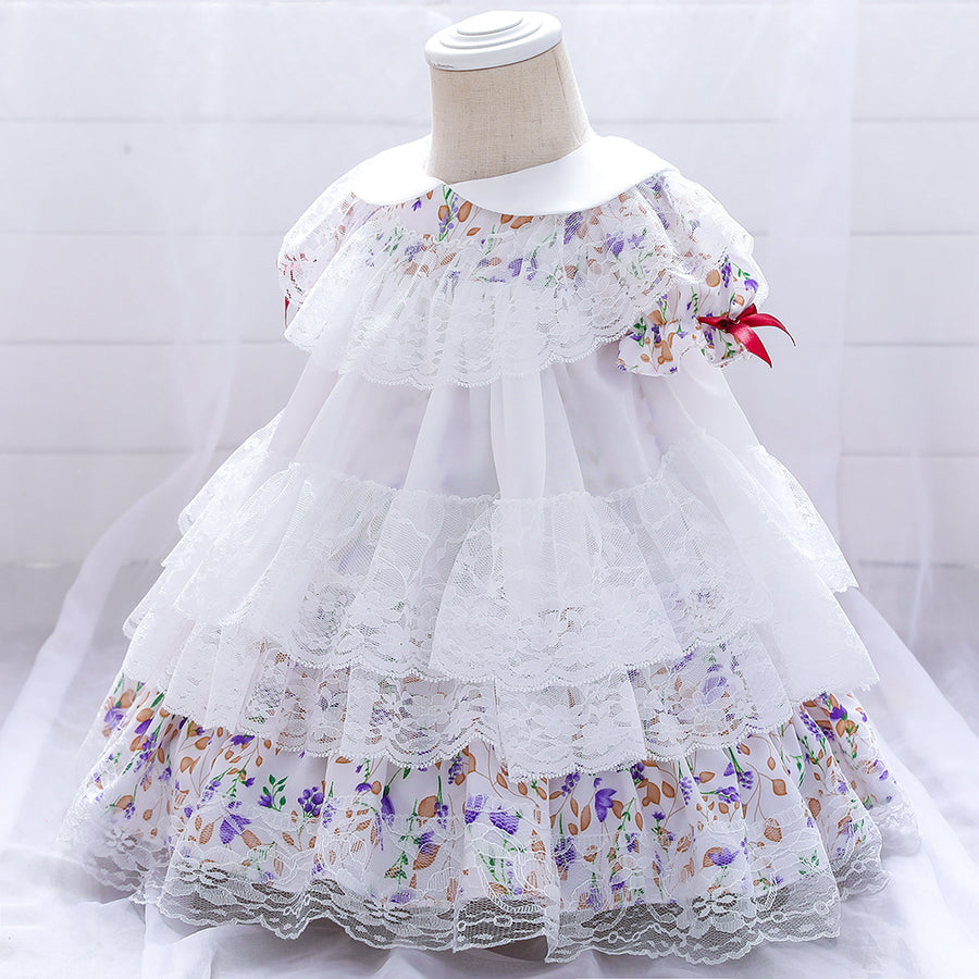 Ball Gown Scoop Puff Sleeves Lace Flower Girl Dresses