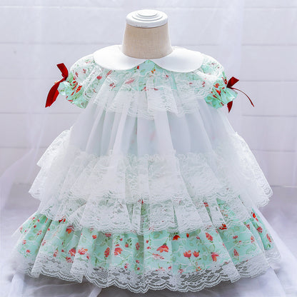 Ball Gown Scoop Puff Sleeves Lace Flower Girl Dresses