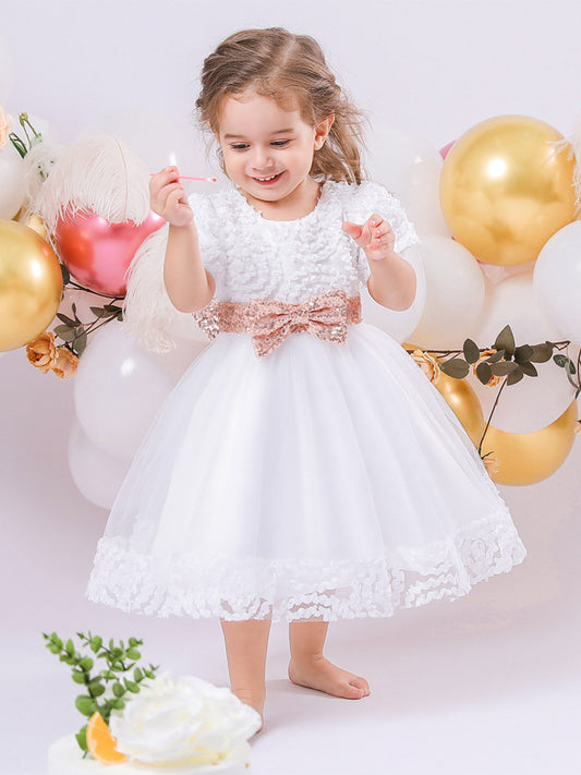 Ball Gown Scoop Short Sleeves Sequins Flower Girl Dresses