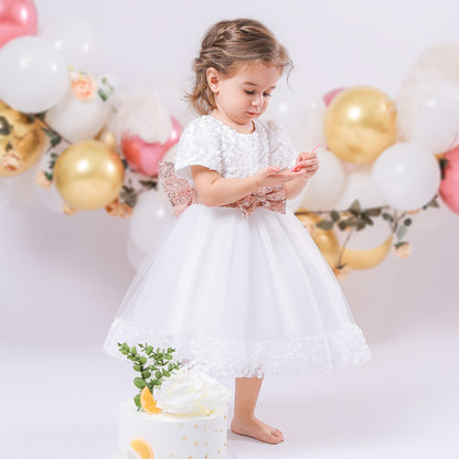 Ball Gown Scoop Short Sleeves Sequins Flower Girl Dresses