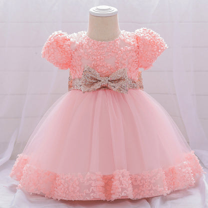 Ball Gown Scoop Short Sleeves Sequins Flower Girl Dresses