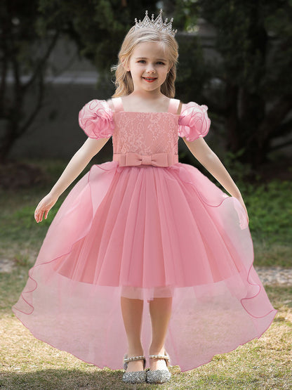 Ball Gown Cold Shoulder Short Sleeves Ruched Flower Girl Dresses