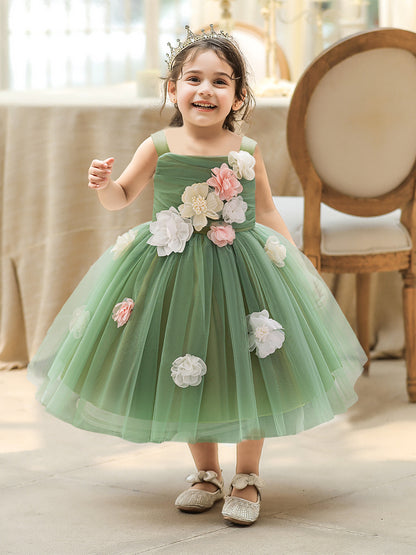 Ball Gown Square Neck Sleeveless Ruched Flower Girl Dresses