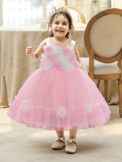 Ball Gown Square Neck Sleeveless Flower Girl Dresses with Solid Flowers