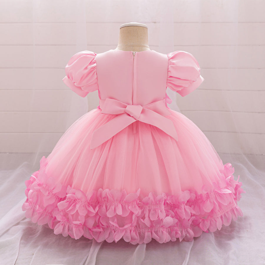 Ball Gown Scoop Puff Sleeves Flower Girl Dresses with Solid Flowers