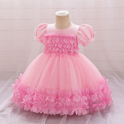 Ball Gown Scoop Puff Sleeves Flower Girl Dresses with Solid Flowers