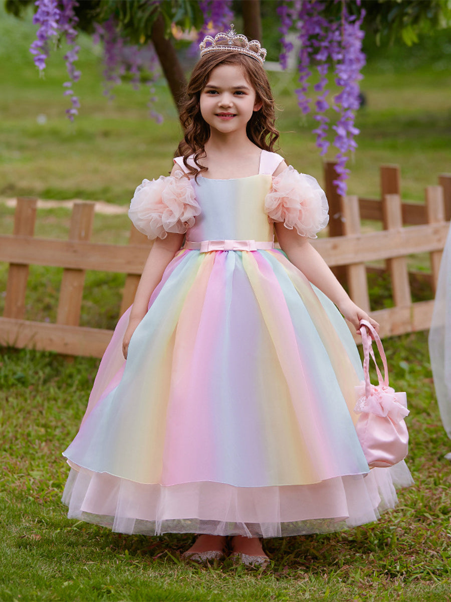 Ball Gown Cold Shoulder Short Sleeves Tiered Flower Girl Dresses