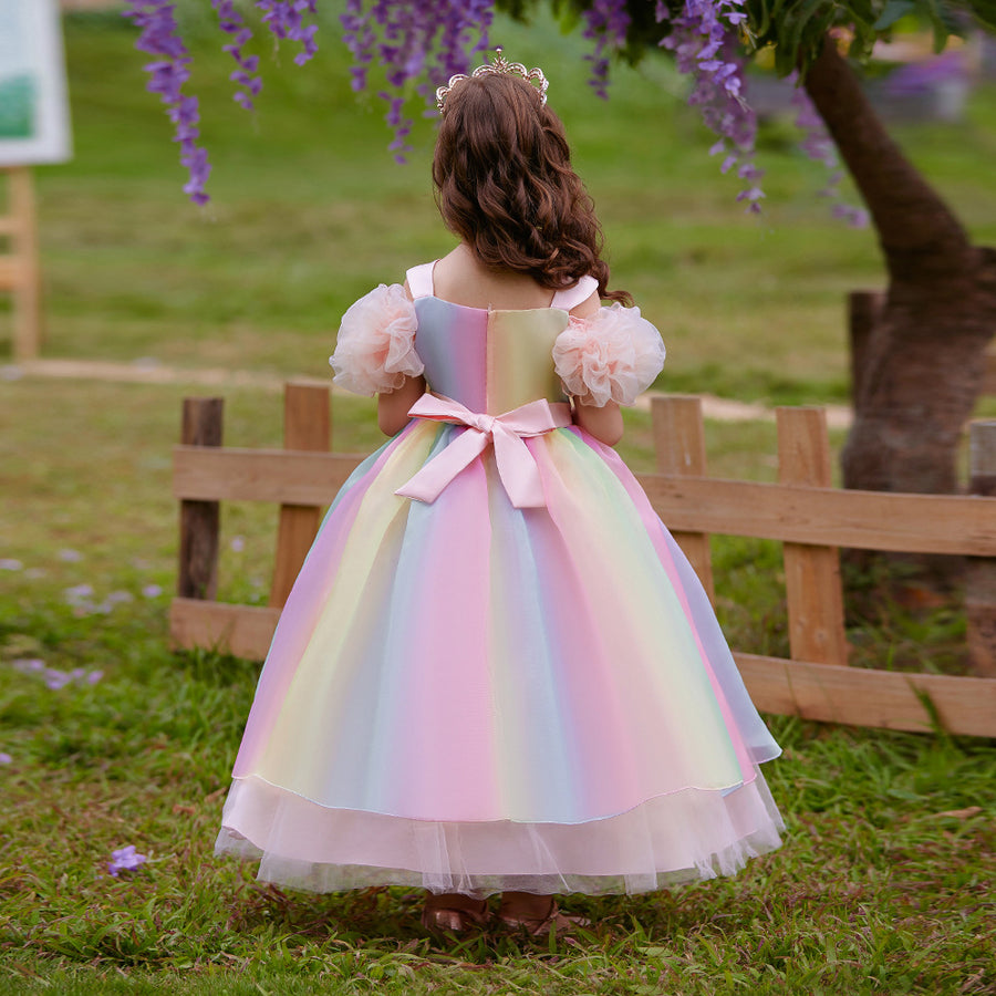 Ball Gown Cold Shoulder Short Sleeves Tiered Flower Girl Dresses