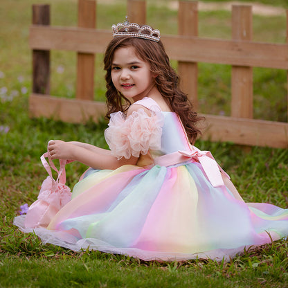 Ball Gown Cold Shoulder Short Sleeves Tiered Flower Girl Dresses