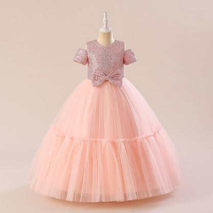 Ball Gown Cold Shoulder Short Sleeves Sequins Flower Girl Dresses