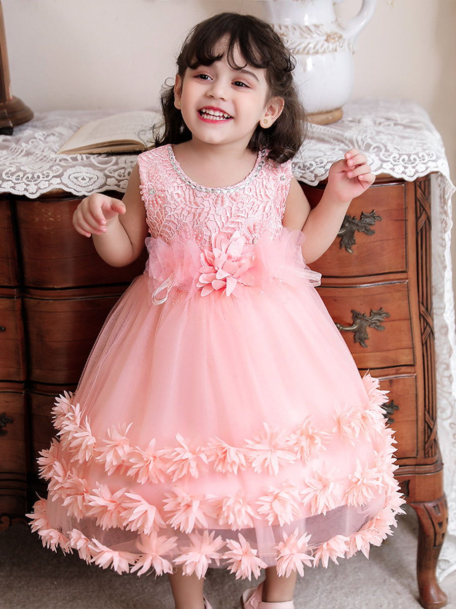 Ball Gown Scoop Sleeveless Flower Girl Dresses with Solid Flowers