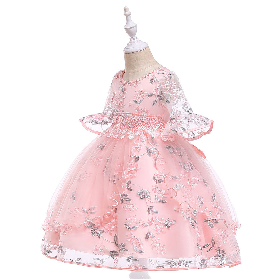 Ball Gown Scoop Half Sleeves Flower Girl Dresses with Beading