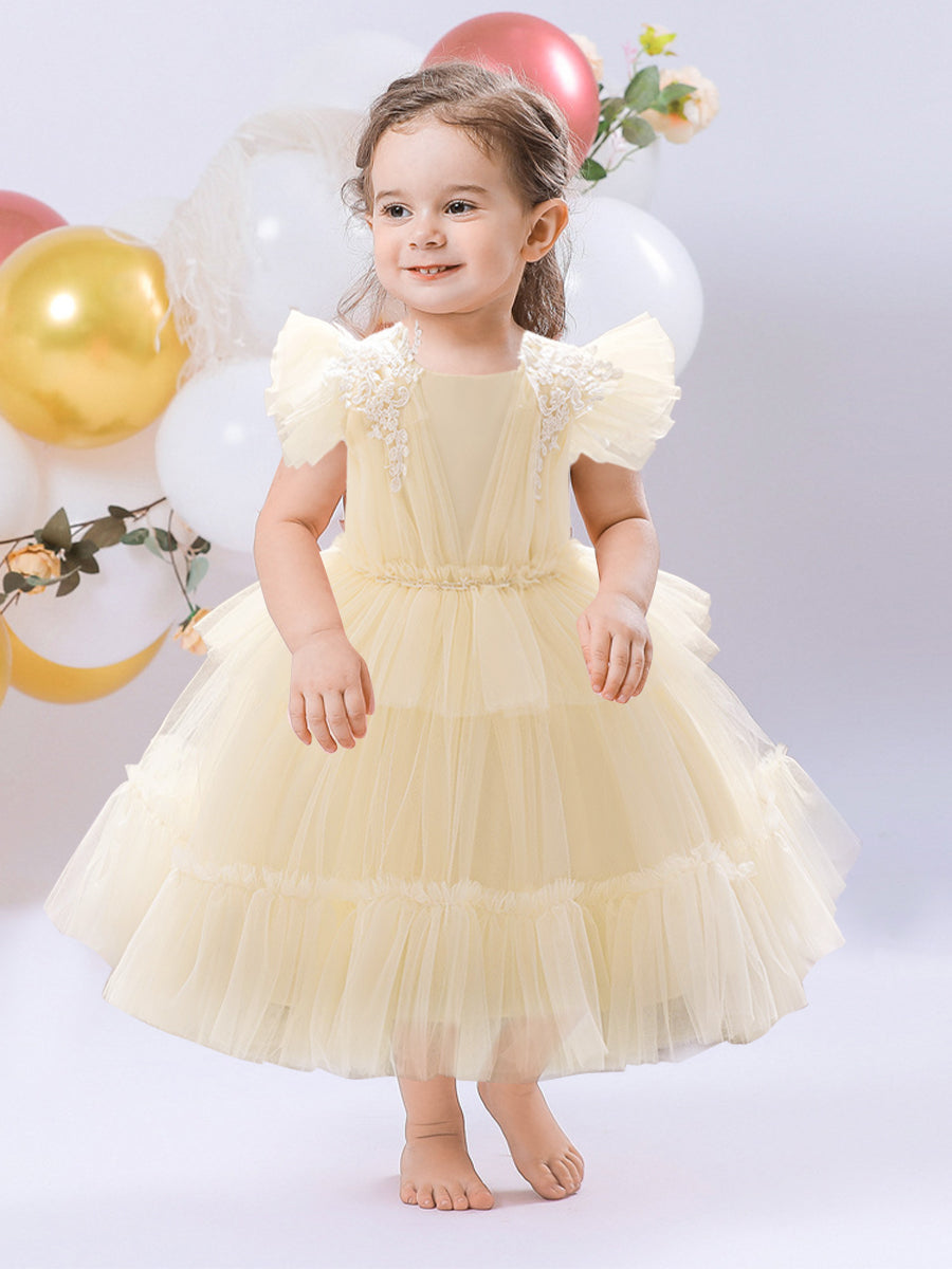 Ball Gown Scoop Flying Sleeves Flower Girl Dresses with Applique