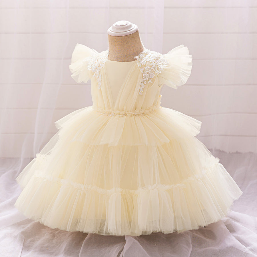 Ball Gown Scoop Flying Sleeves Flower Girl Dresses with Applique