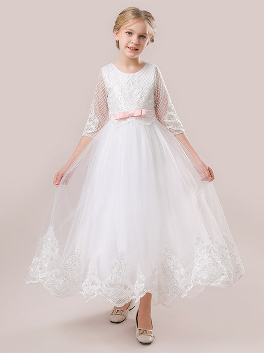 Ball Gown Scoop 3/4 Sleeves Lace Flower Girl Dresses