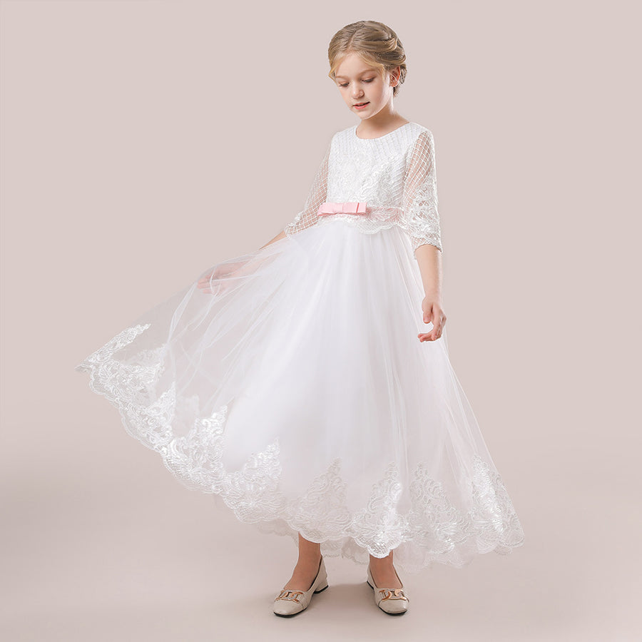 Ball Gown Scoop 3/4 Sleeves Lace Flower Girl Dresses