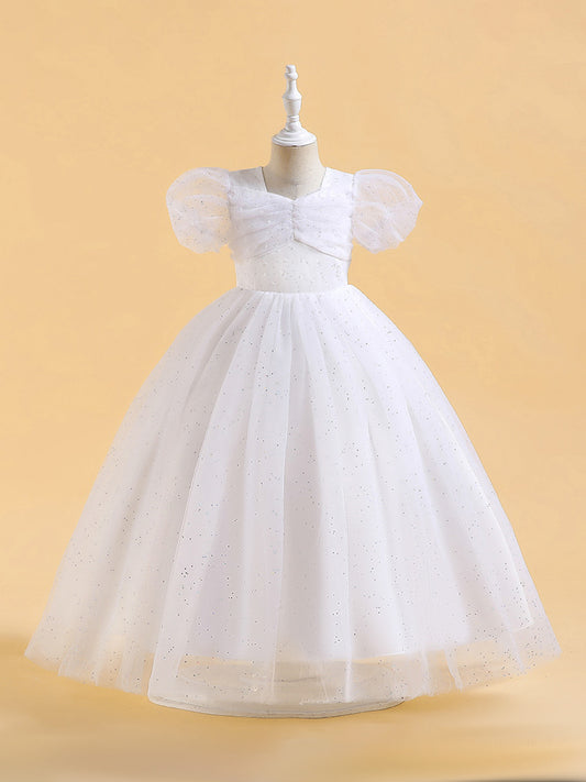 Ball Gown Scoop Puff Sleeves Sequins Flower Girl Dresses