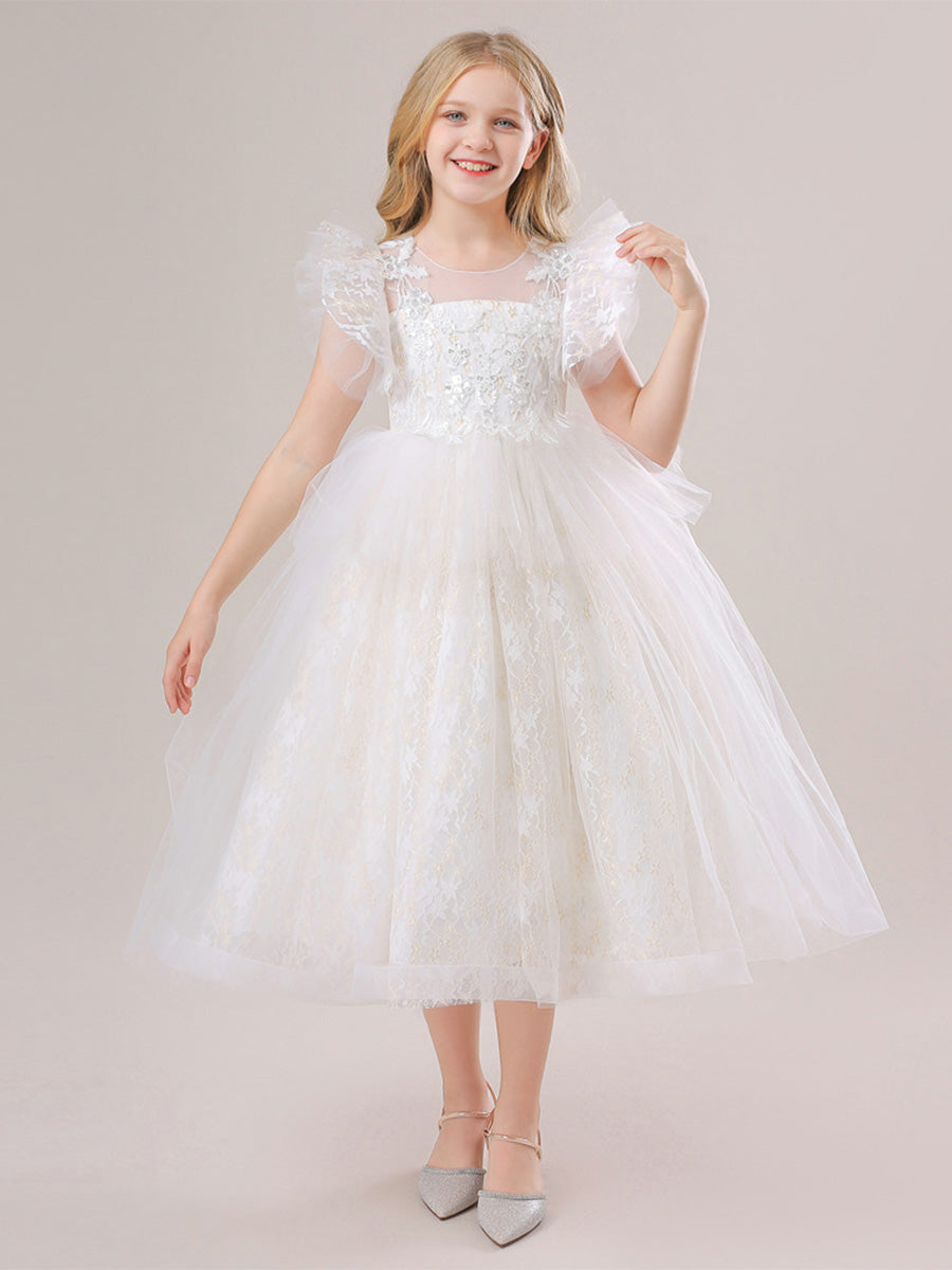 Ball Gown Scoop Flying Sleeves Sequins Flower Girl Dresses