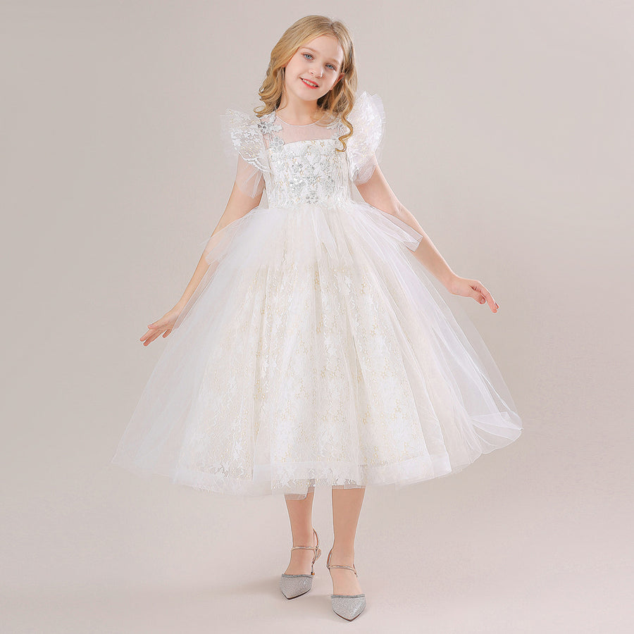 Ball Gown Scoop Flying Sleeves Sequins Flower Girl Dresses