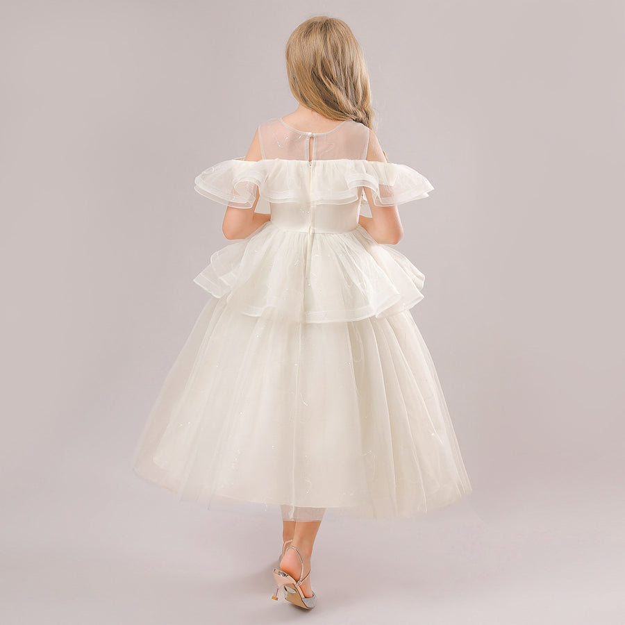 Ball Gown Cold Shoulder Short Sleeves Ruffles Flower Girl Dresses