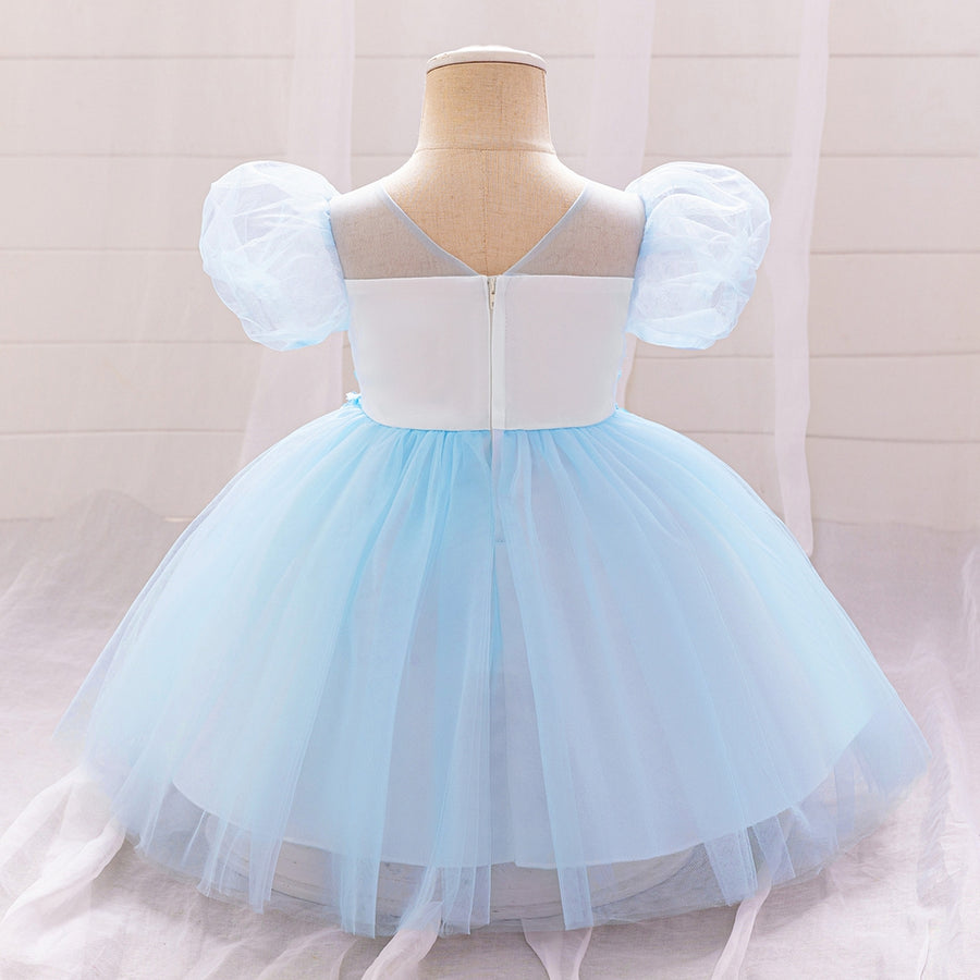 Ball Gown Scoop Puff Sleeves Applique Flower Girl Dresses