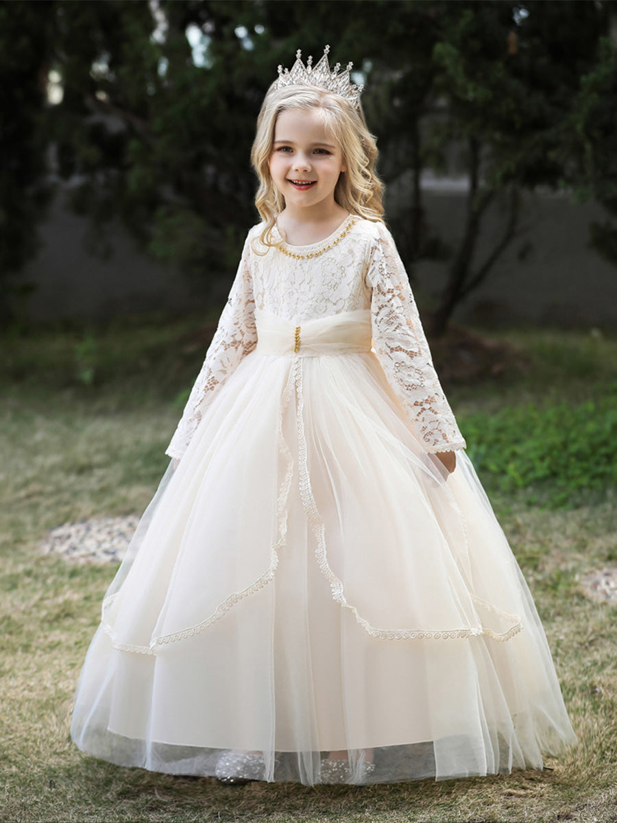 Ball Gown Scoop Long Sleeves Lace Flower Girl Dresses