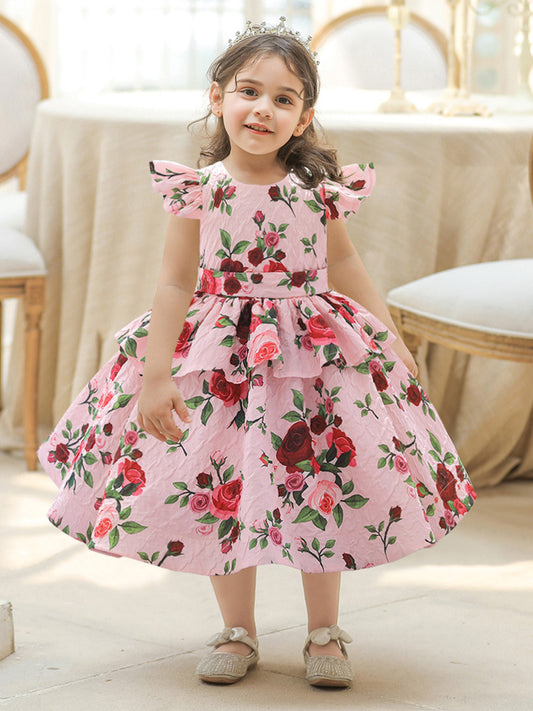 Ball Gown Scoop Flying Sleeves Tiered Flower Girl Dresses