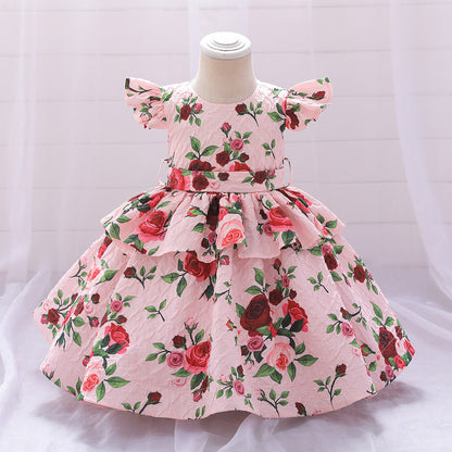 Ball Gown Scoop Flying Sleeves Tiered Flower Girl Dresses