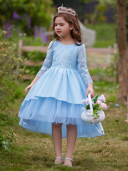 Ball Gown Scoop 3/4 Sleeves Tiered Flower Girl Dresses