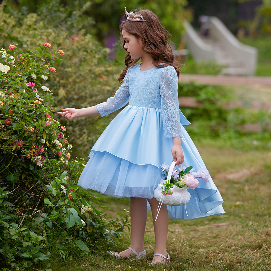 Ball Gown Scoop 3/4 Sleeves Tiered Flower Girl Dresses