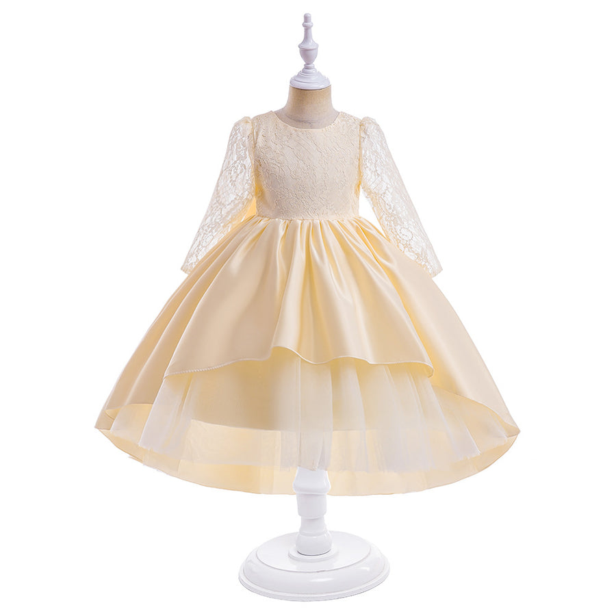 Ball Gown Scoop 3/4 Sleeves Tiered Flower Girl Dresses