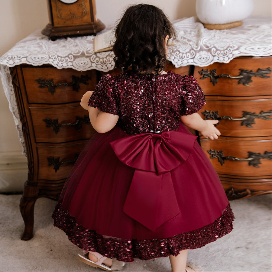 Ball Gown Scoop Puff Sleeves Sequins Flower Girl Dresses