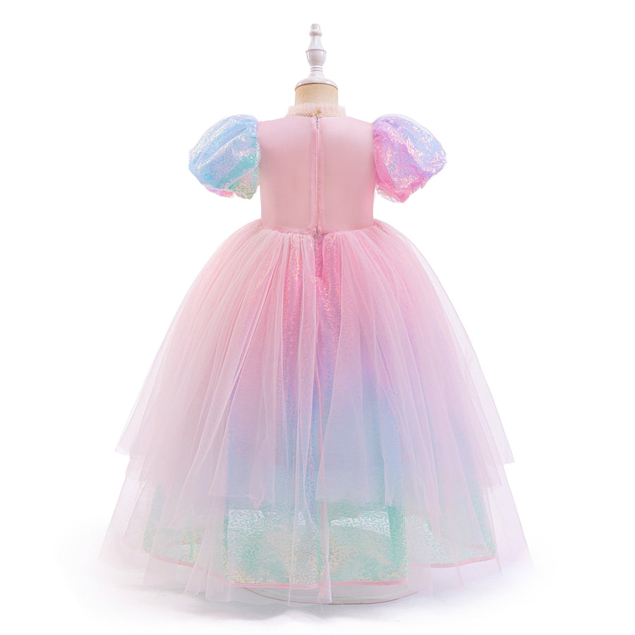 Ball Gown Stand-Up Collar Puff Sleeves Sequins Flower Girl Dresses