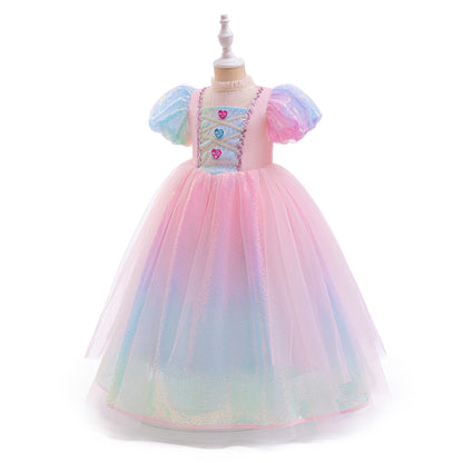 Ball Gown Stand-Up Collar Puff Sleeves Sequins Flower Girl Dresses