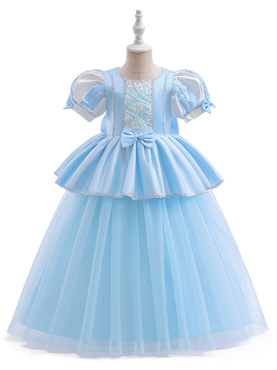 Ball Gown Scoop Puff Sleeves Sequins Flower Girl Dresses